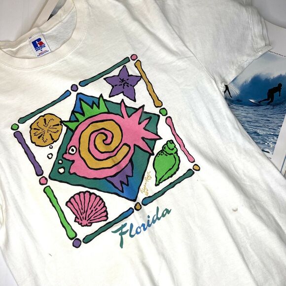 Tiger Rags Vintage Florida Tourist Souvenir T Shirt Fish Seashells size medium - Picture 1 of 4